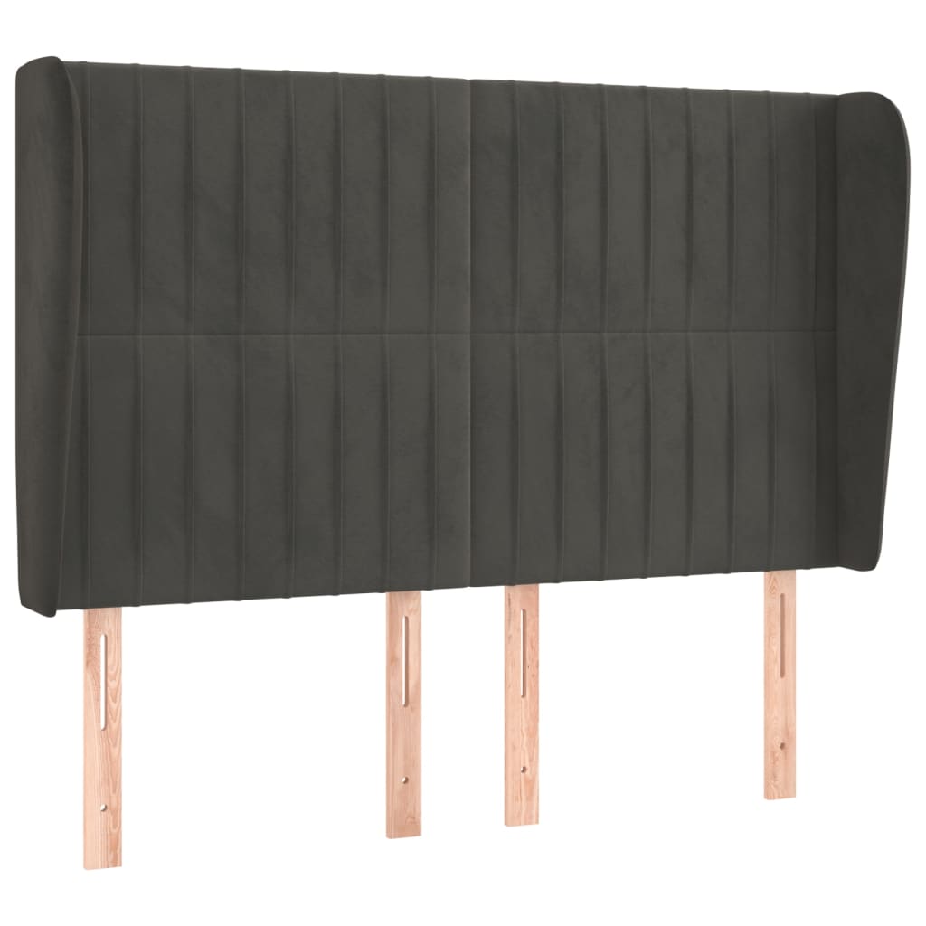 vidaXL Tăblie de pat cu aripioare gri închis 147x23x118/128 cm catifea