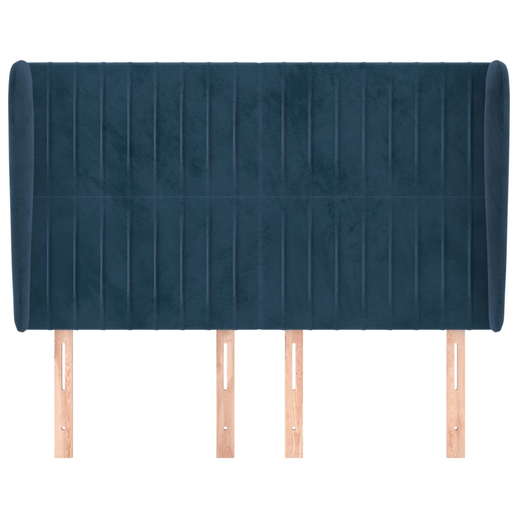 vidaXL Tăblie pat cu urechi albastru închis 147x23x118/128 cm catifea vidaXL Tăblie pat cu urechi albastru închis 147x23x118/128 cm catifea
