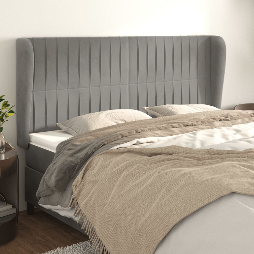 vidaXL Tăblie de pat cu aripioare gri deschis 183x23x118/128cm catifea vidaXL Tăblie de pat cu aripioare gri deschis 183x23x118/128cm catifea