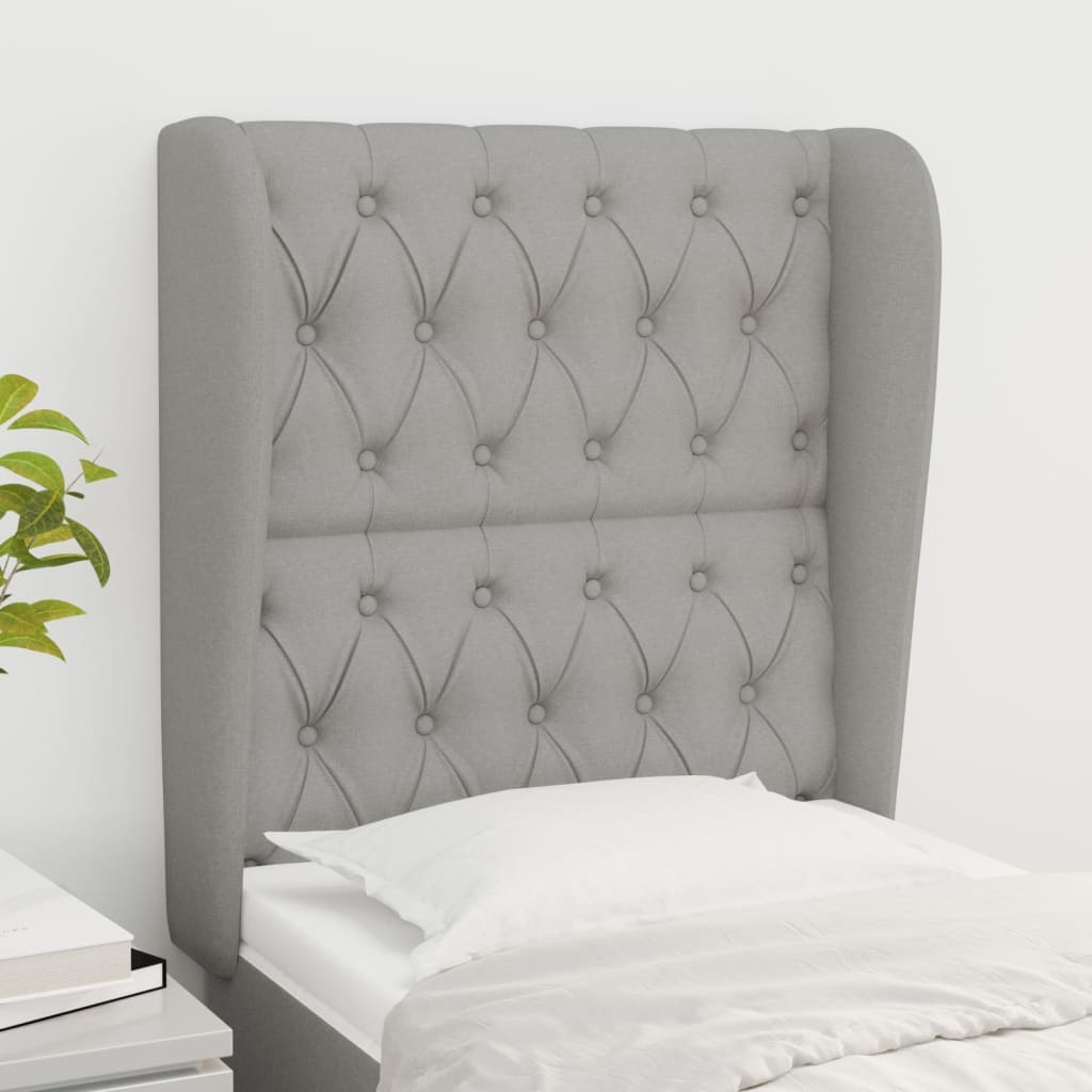 vidaXL Tăblie de pat cu aripioare gri deschis 83x23x118/128 cm textil