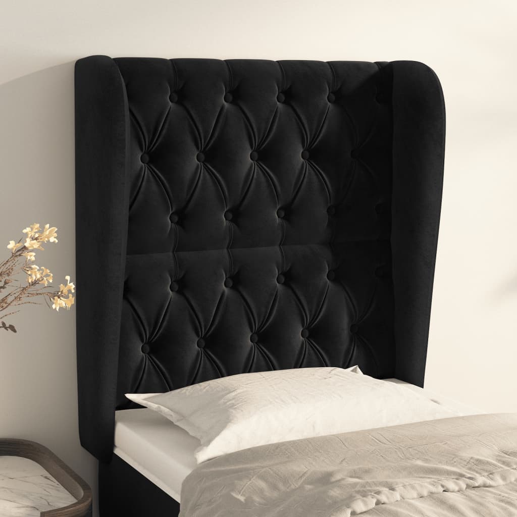 vidaXL Tăblie de pat cu aripioare, negru, 83x23x118/128 cm, catifea vidaXL Tăblie de pat cu aripioare, negru, 83x23x118/128 cm, catifea