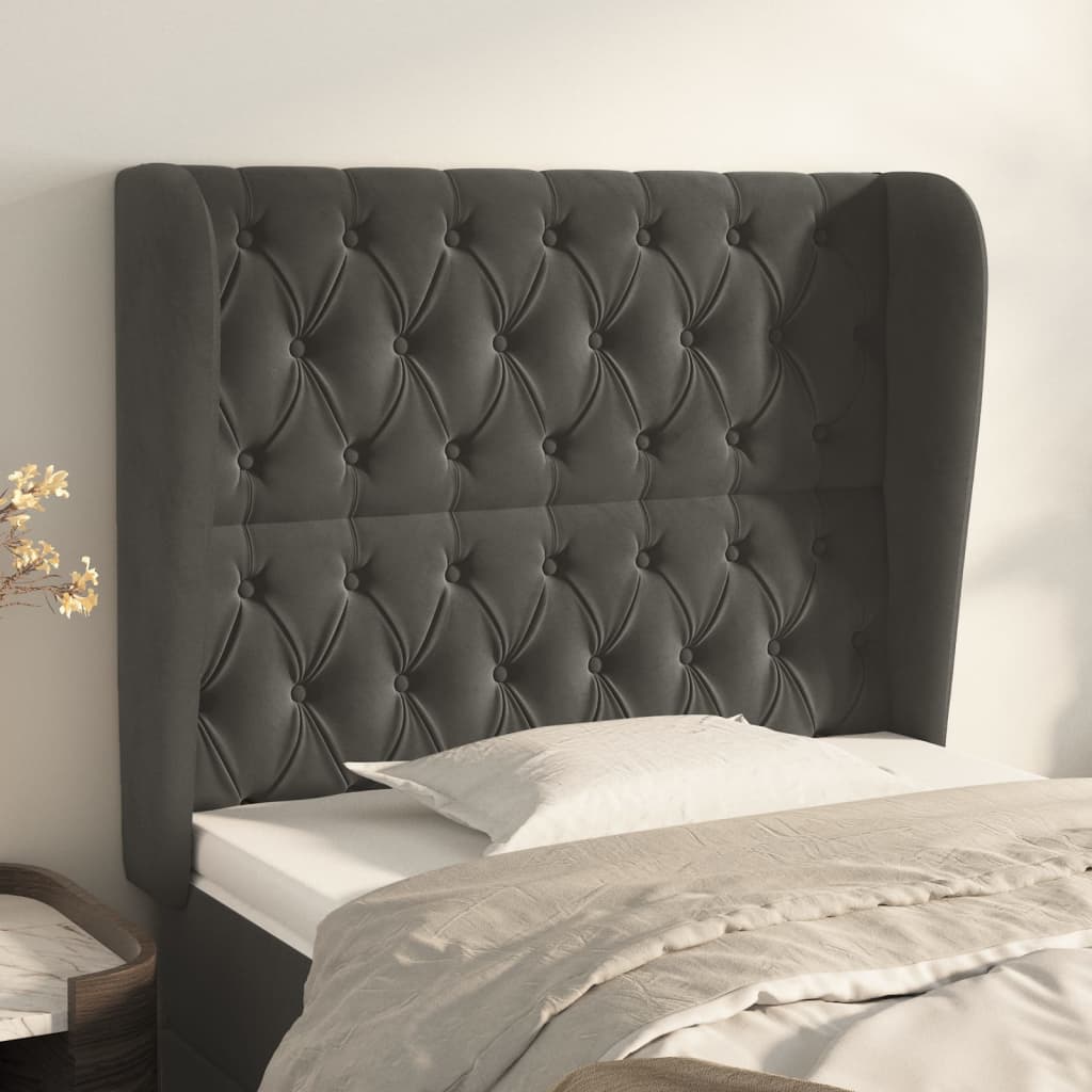 vidaXL Tăblie de pat cu aripioare gri închis 103x23x118/128 cm catifea