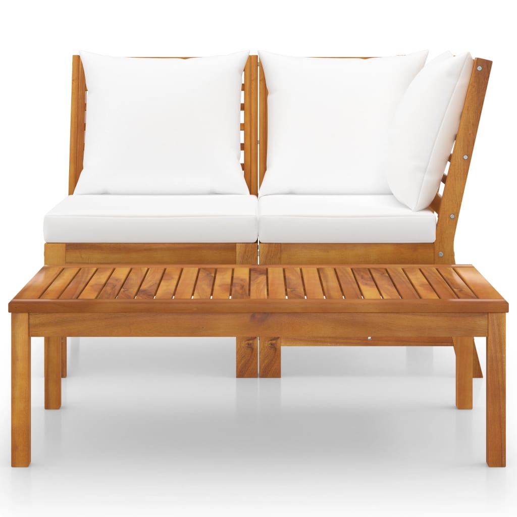 vidaXL Set mobilier de grădină, 3 piese, perne crem, lemn masiv acacia vidaXL Set mobilier de grădină, 3 piese, perne crem, lemn masiv acacia
