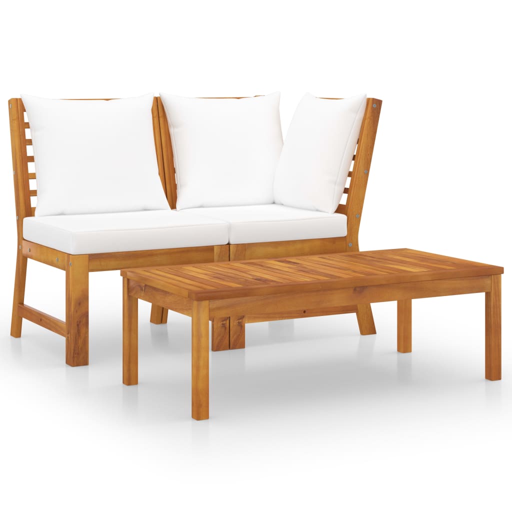 vidaXL Set mobilier de grădină, 3 piese, perne crem, lemn masiv acacia vidaXL Set mobilier de grădină, 3 piese, perne crem, lemn masiv acacia