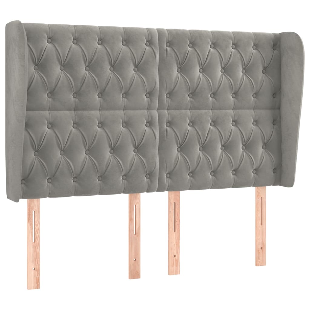 vidaXL Tăblie de pat cu aripioare gri deschis 147x23x118/128cm catifea vidaXL Tăblie de pat cu aripioare gri deschis 147x23x118/128cm catifea