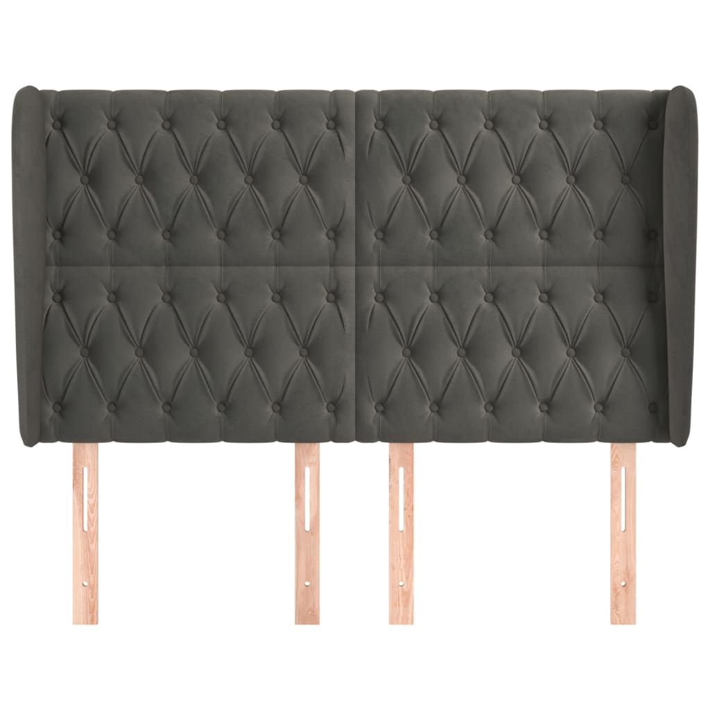 vidaXL Tăblie de pat cu aripioare gri închis 147x23x118/128 cm catifea