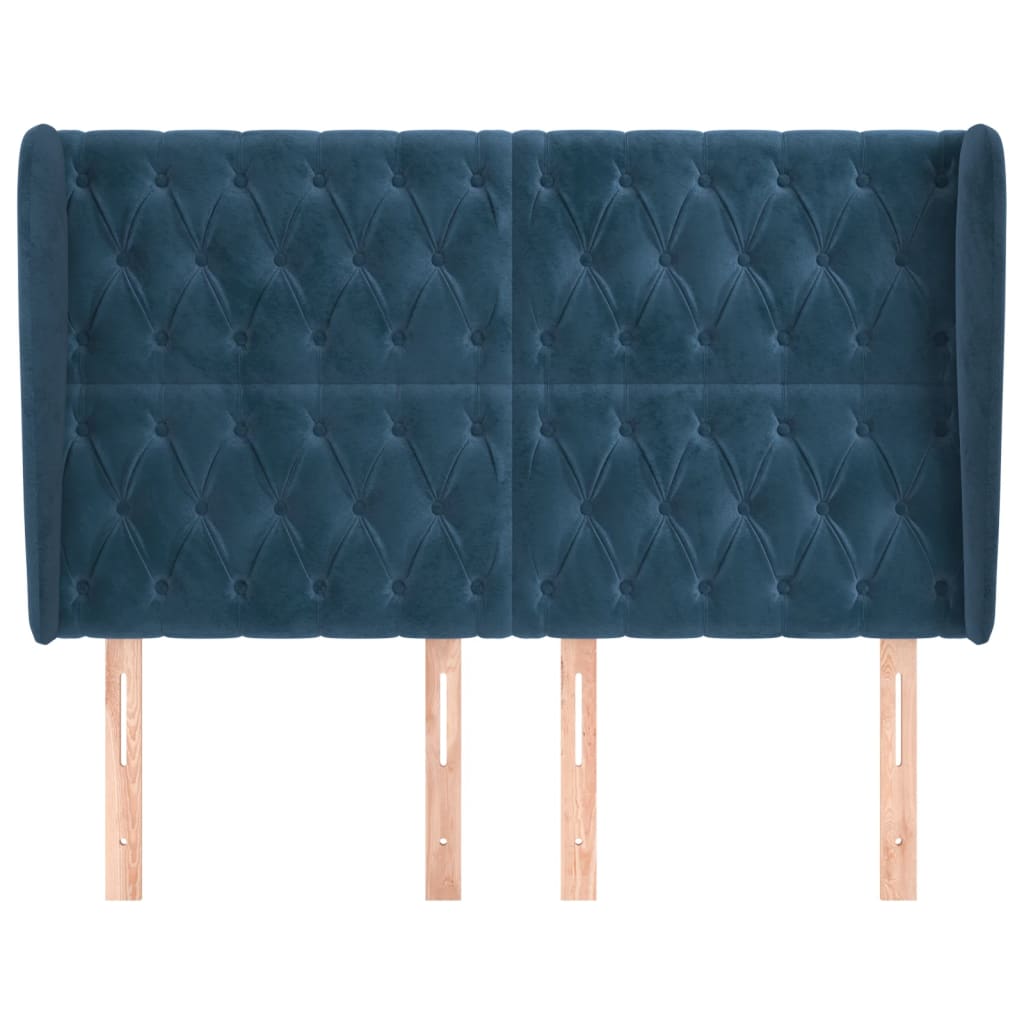 vidaXL Tăblie pat cu urechi albastru închis 163x23x118/128 cm catifea vidaXL Tăblie pat cu urechi albastru închis 163x23x118/128 cm catifea