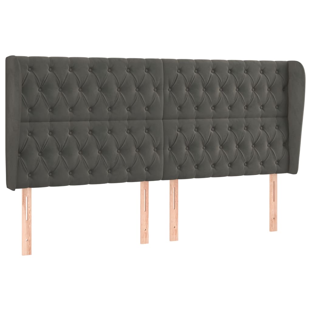 vidaXL Tăblie de pat cu aripioare gri închis 183x23x118/128 cm catifea vidaXL Tăblie de pat cu aripioare gri închis 183x23x118/128 cm catifea