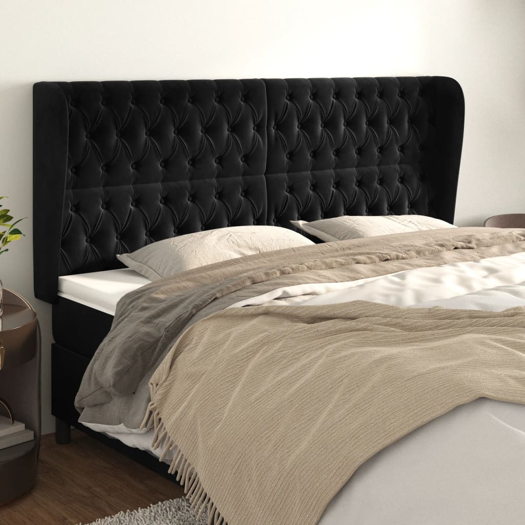vidaXL Tăblie de pat cu aripioare, negru, 183x23x118/128 cm, catifea