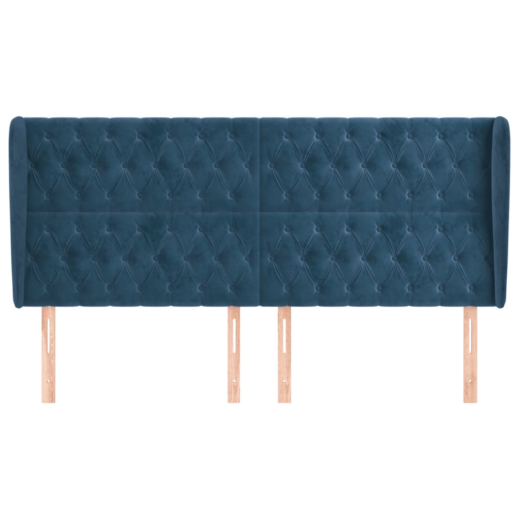 vidaXL Tăblie pat cu urechi albastru închis 183x23x118/128 cm catifea vidaXL Tăblie pat cu urechi albastru închis 183x23x118/128 cm catifea