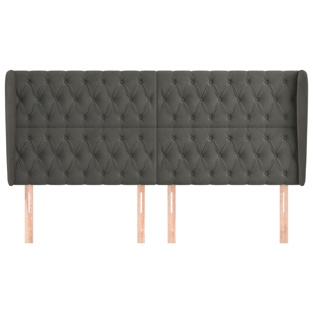 vidaXL Tăblie de pat cu aripioare gri închis 203x23x118/128 cm catifea vidaXL Tăblie de pat cu aripioare gri închis 203x23x118/128 cm catifea