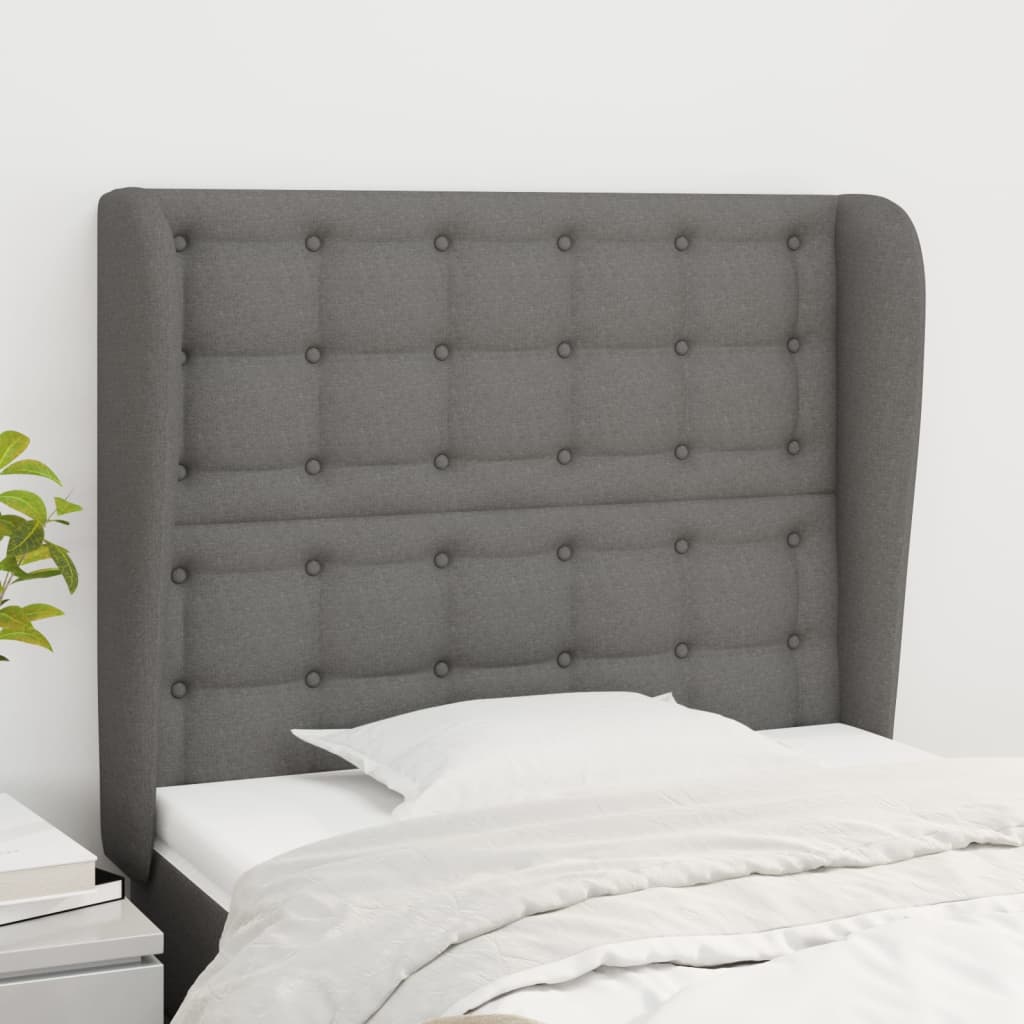 vidaXL Tăblie de pat cu aripioare gri închis 93x23x118/128 cm textil