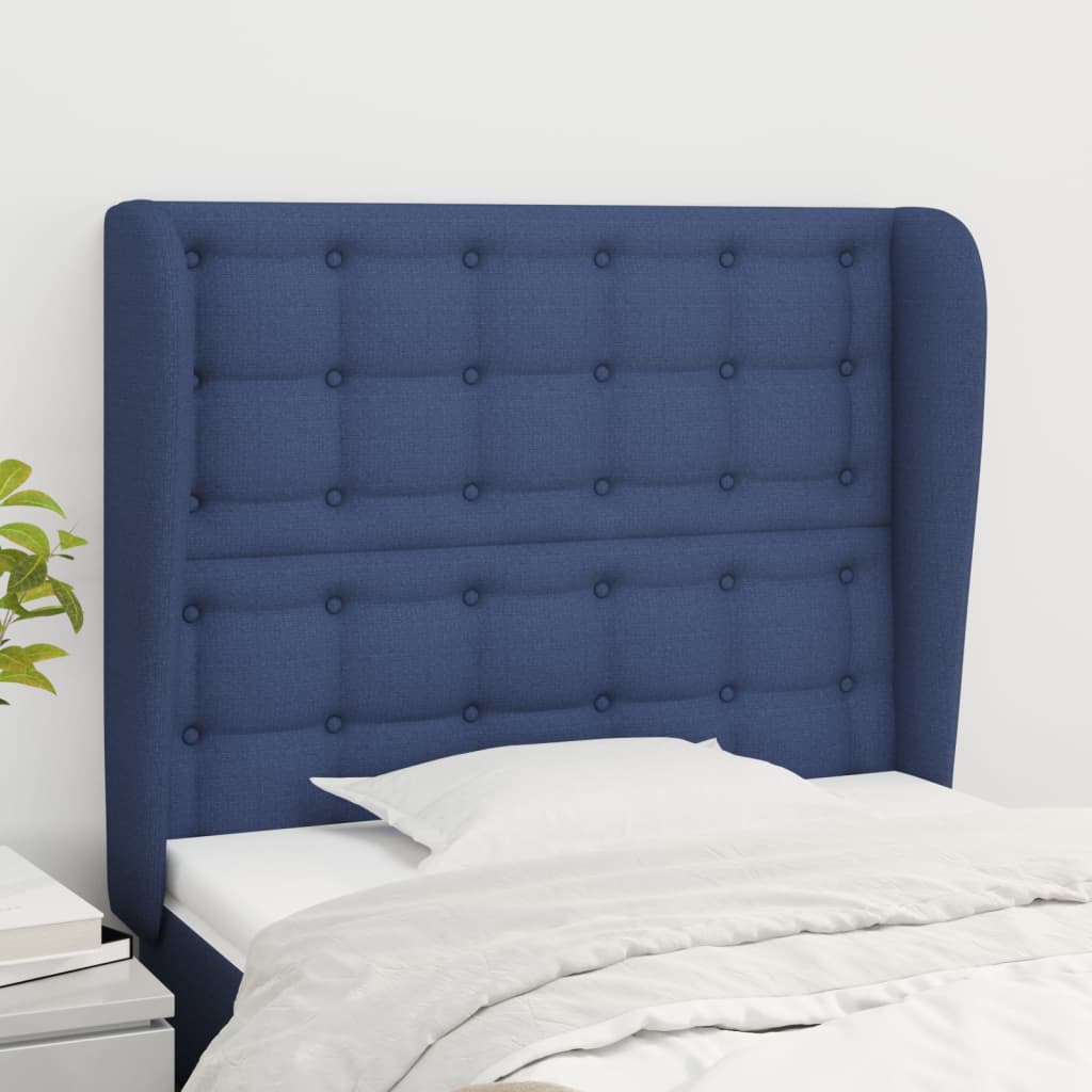 vidaXL Tăblie de pat cu aripioare, albastru, 103x23x118/128 cm, textil vidaXL Tăblie de pat cu aripioare, albastru, 103x23x118/128 cm, textil