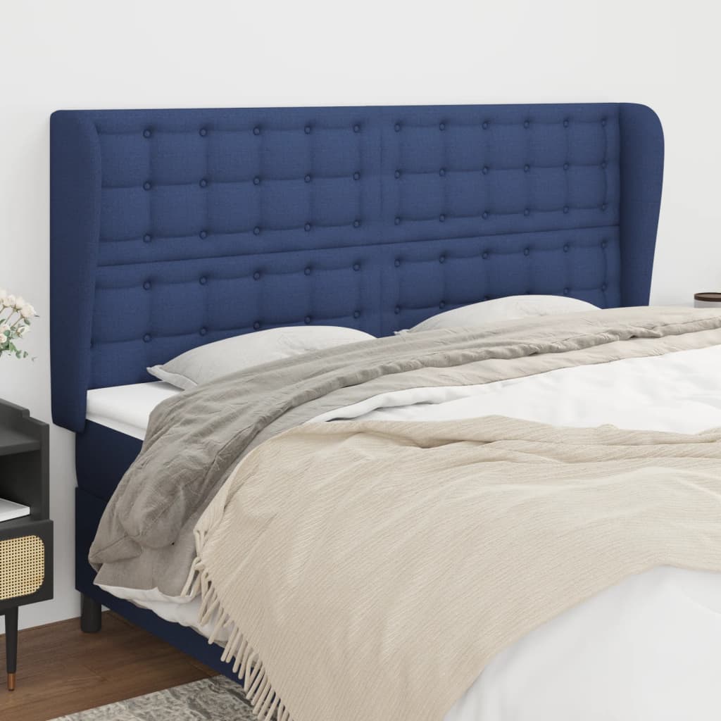 vidaXL Tăblie de pat cu aripioare, albastru, 163x23x118/128 cm, textil