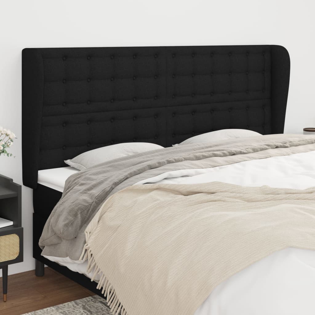 vidaXL Tăblie de pat cu aripioare, negru, 203x23x118/128 cm, textil vidaXL Tăblie de pat cu aripioare, negru, 203x23x118/128 cm, textil
