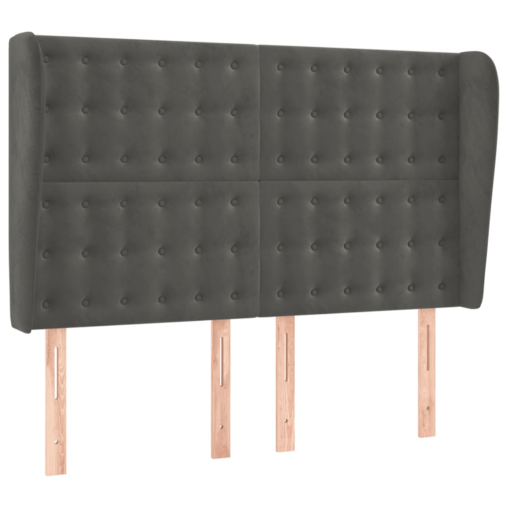 vidaXL Tăblie de pat cu aripioare gri închis 147x23x118/128 cm catifea