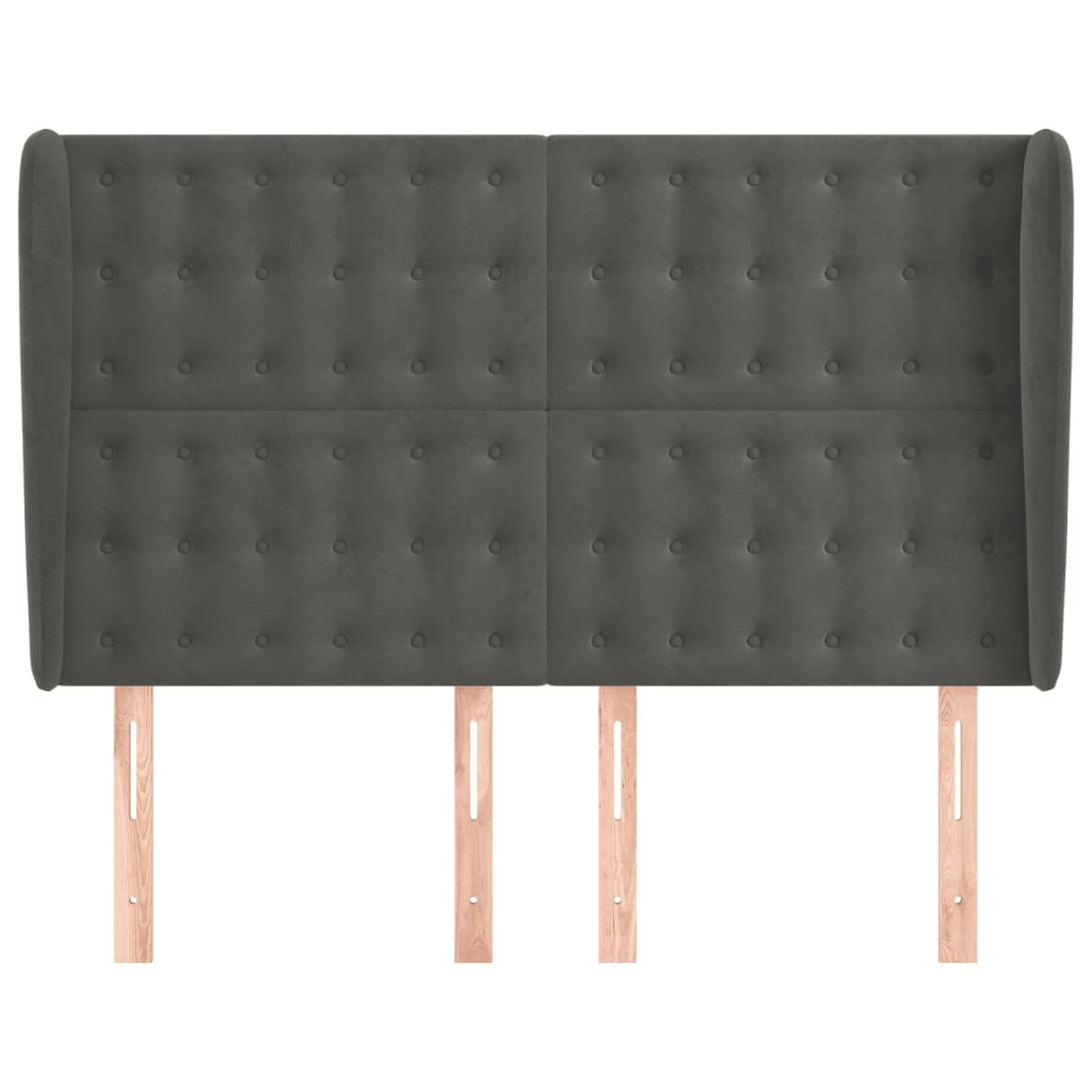 vidaXL Tăblie de pat cu aripioare gri închis 147x23x118/128 cm catifea