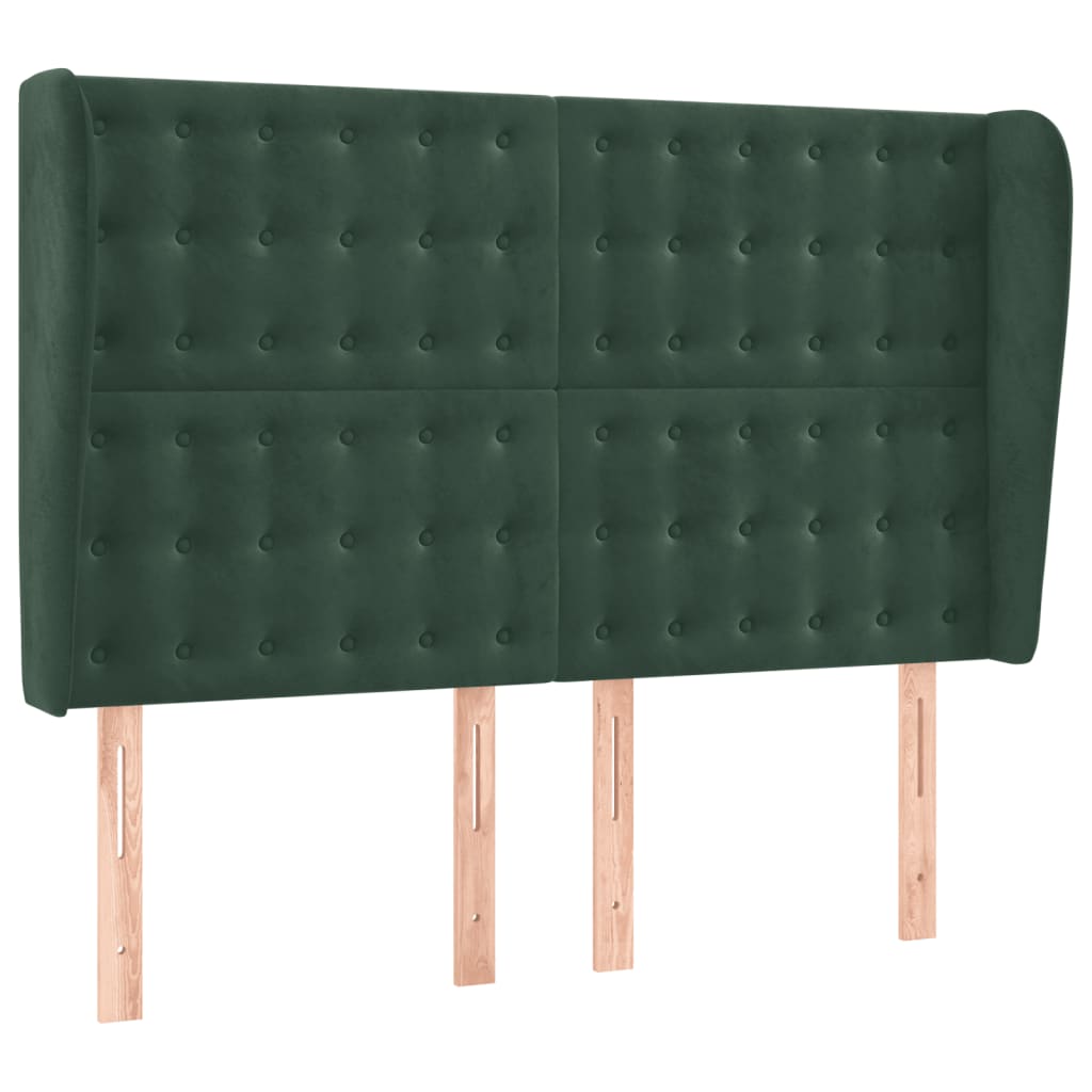 vidaXL Tăblie pat cu aripioare verde închis 147x23x118/128 cm catifea vidaXL Tăblie pat cu aripioare verde închis 147x23x118/128 cm catifea