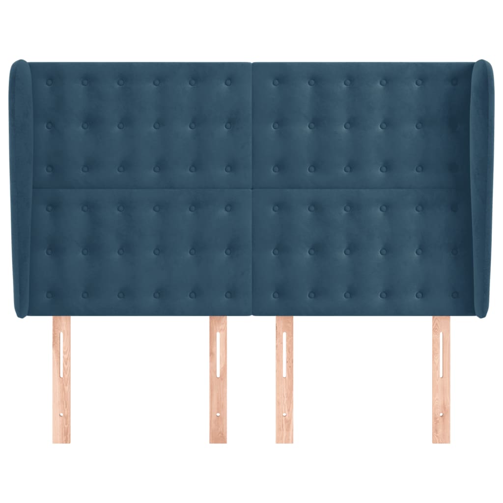 vidaXL Tăblie pat cu urechi albastru închis 147x23x118/128 cm catifea vidaXL Tăblie pat cu urechi albastru închis 147x23x118/128 cm catifea