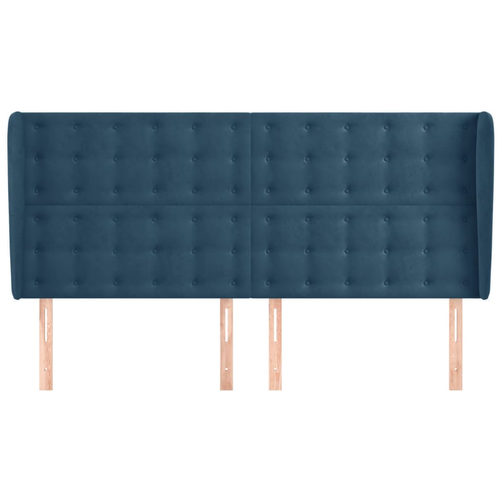 vidaXL Tăblie pat cu urechi albastru închis 163x23x118/128 cm catifea vidaXL Tăblie pat cu urechi albastru închis 163x23x118/128 cm catifea