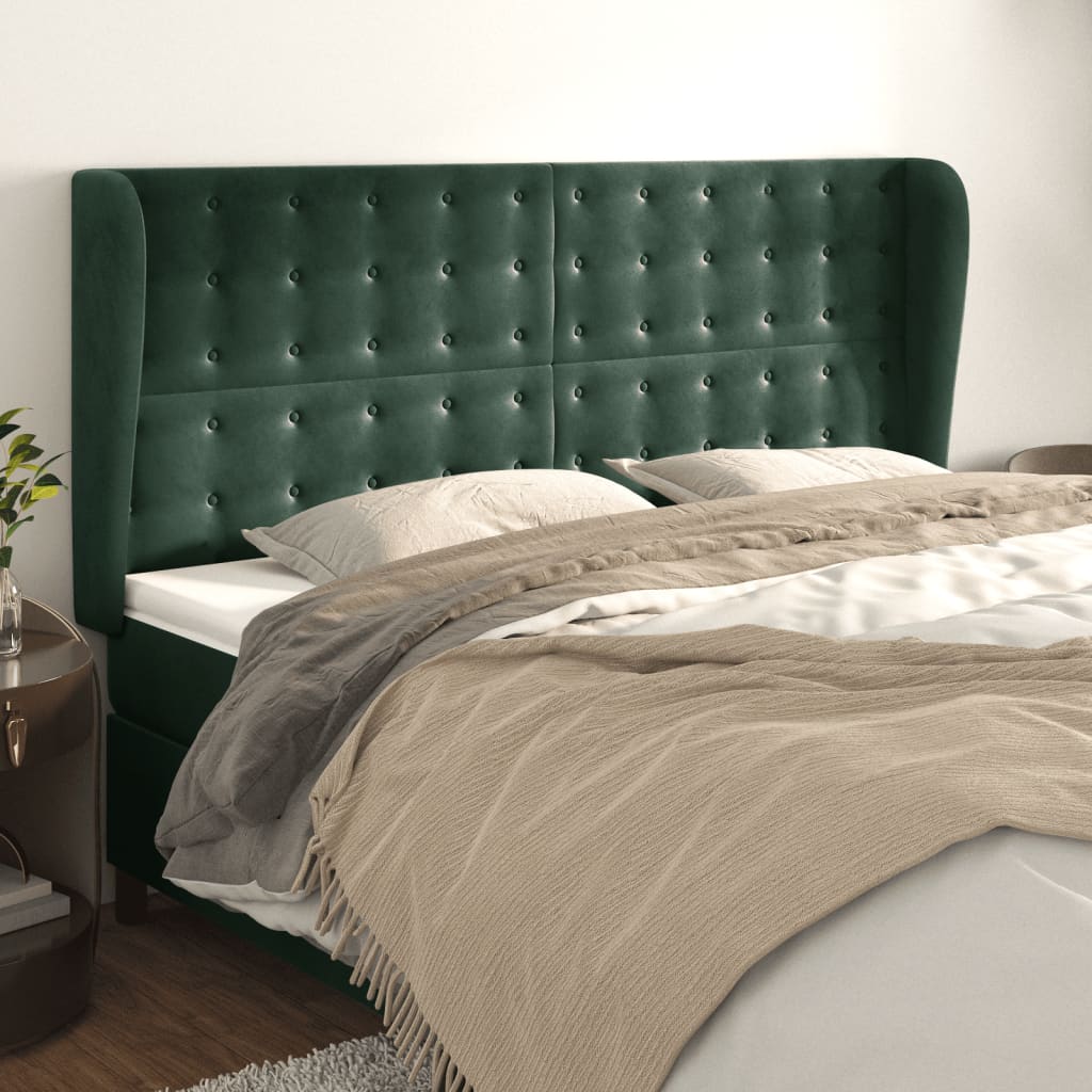 vidaXL Tăblie pat cu aripioare verde închis 183x23x118/128 cm catifea vidaXL Tăblie pat cu aripioare verde închis 183x23x118/128 cm catifea