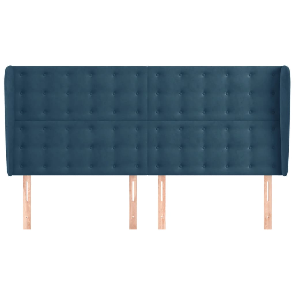 vidaXL Tăblie pat cu urechi albastru închis 203x23x118/128 cm catifea vidaXL Tăblie pat cu urechi albastru închis 203x23x118/128 cm catifea