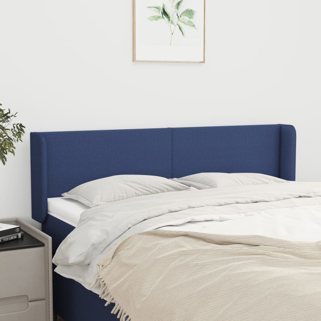 vidaXL Tăblie de pat cu aripioare, albastru, 147x16x78/88 cm textil vidaXL Tăblie de pat cu aripioare, albastru, 147x16x78/88 cm textil