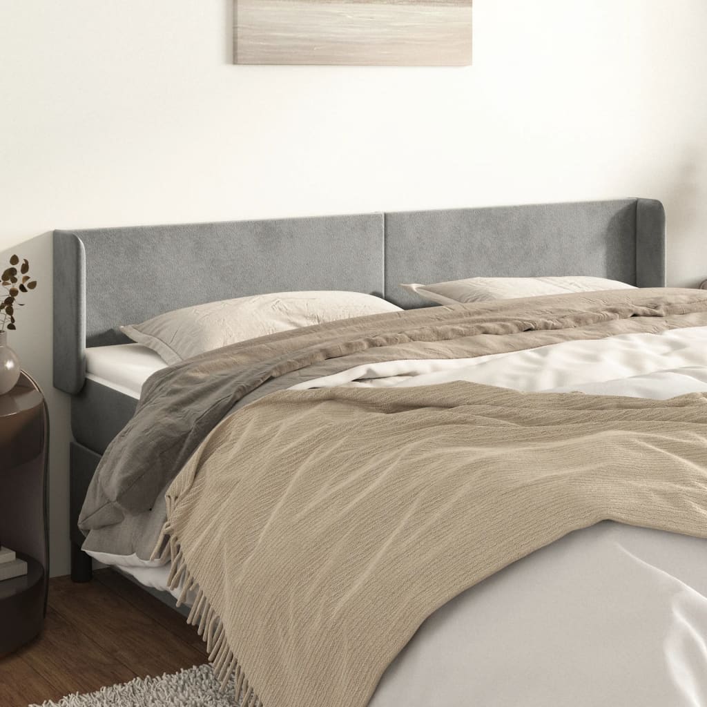 vidaXL Tăblie de pat cu aripioare gri deschis 163x16x78/88 cm catifea vidaXL Tăblie de pat cu aripioare gri deschis 163x16x78/88 cm catifea