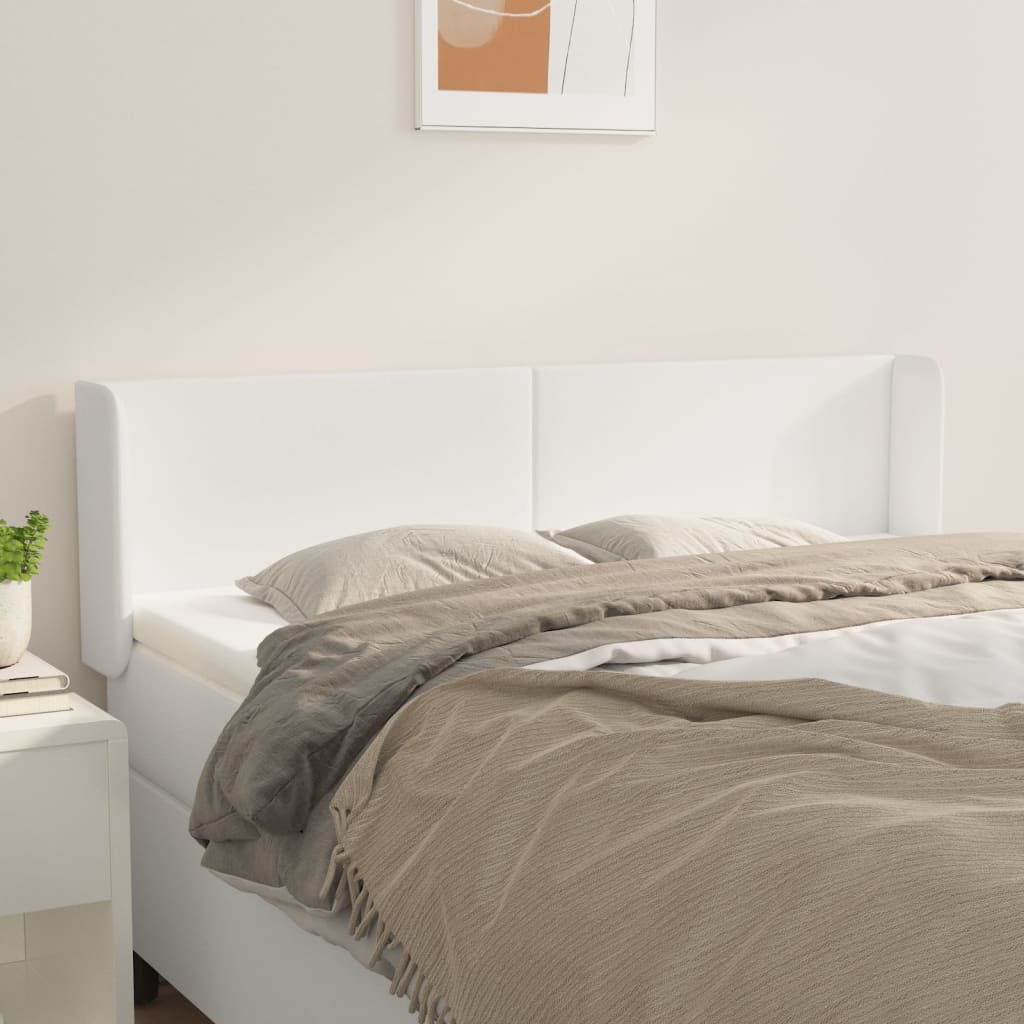 vidaXL Tăblie de pat cu aripioare alb 147x16x78/88 cm piele ecologică vidaXL Tăblie de pat cu aripioare alb 147x16x78/88 cm piele ecologică