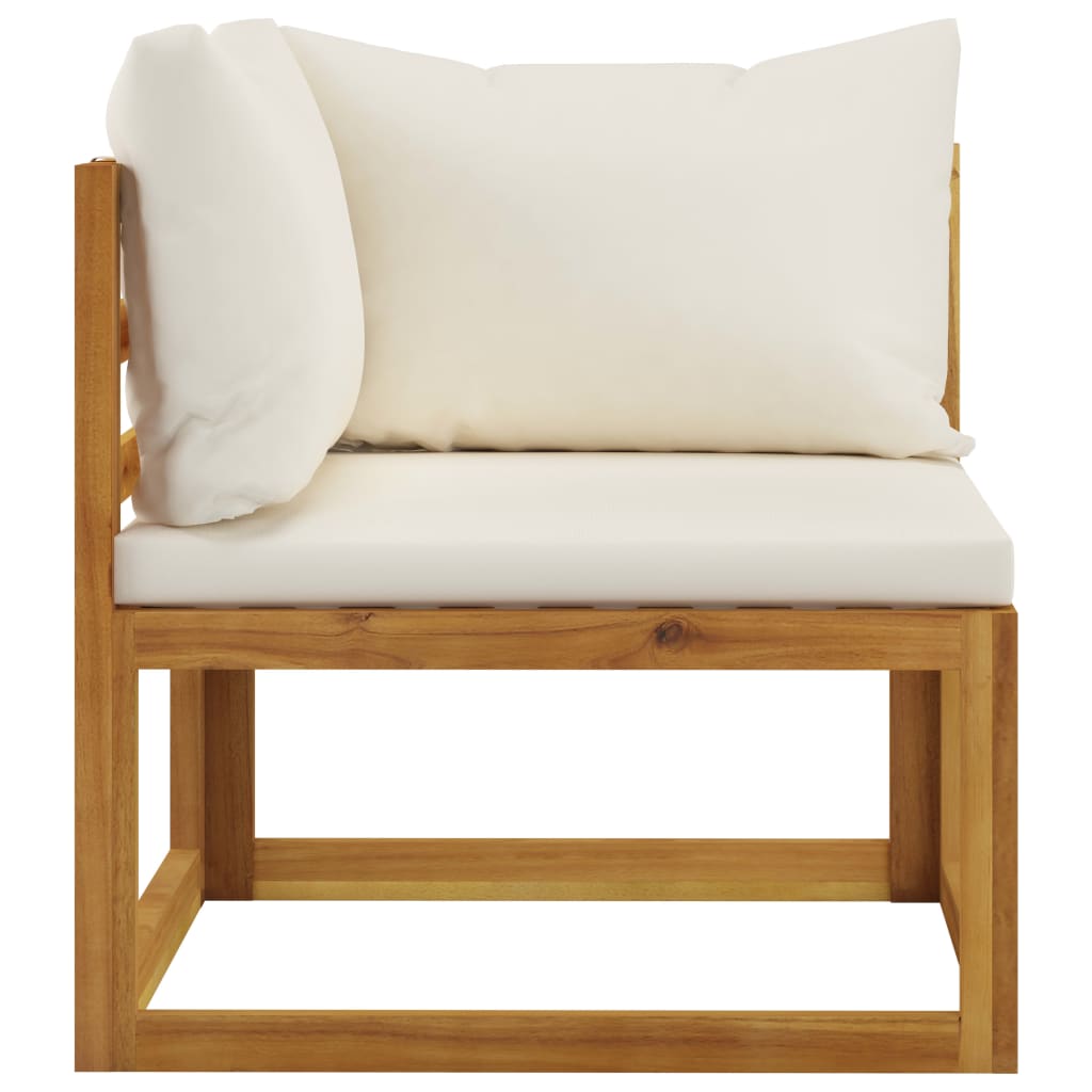 vidaXL Canapea colțar modular cu perne, alb crem, lemn masiv de acacia vidaXL Canapea colțar modular cu perne, alb crem, lemn masiv de acacia