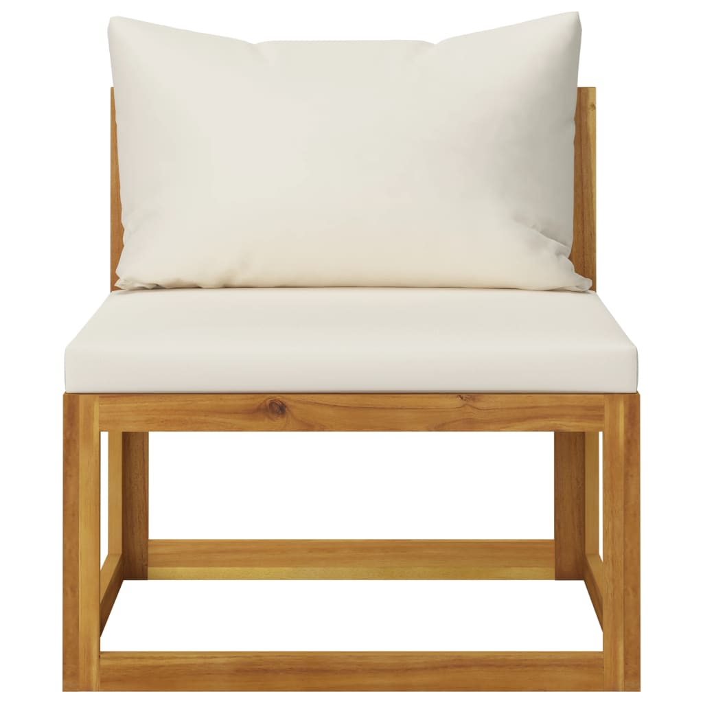 vidaXL Canapea modulară de mijloc, perne alb crem, lemn masiv acacia vidaXL Canapea modulară de mijloc, perne alb crem, lemn masiv acacia