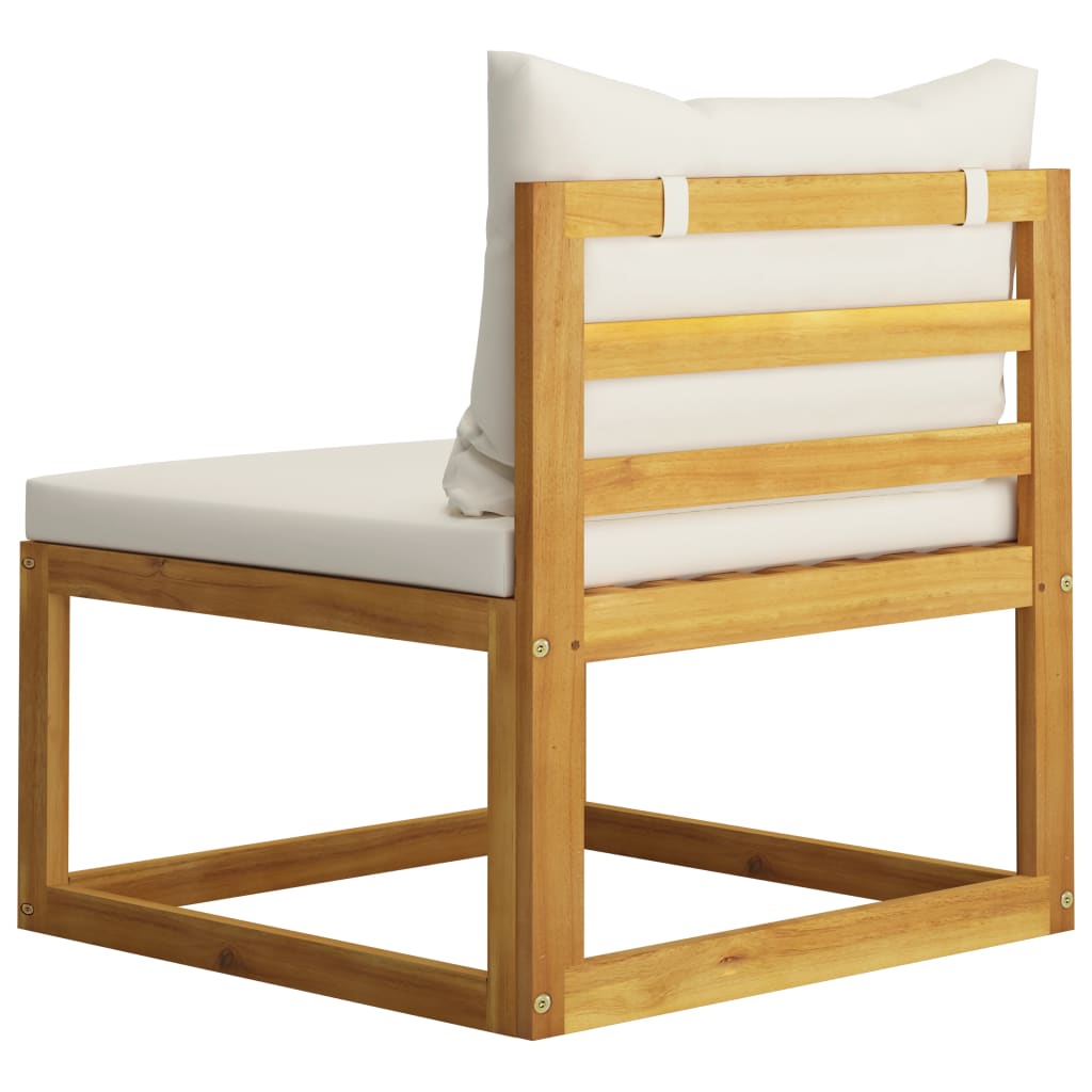 vidaXL Canapea modulară de mijloc, perne alb crem, lemn masiv acacia vidaXL Canapea modulară de mijloc, perne alb crem, lemn masiv acacia