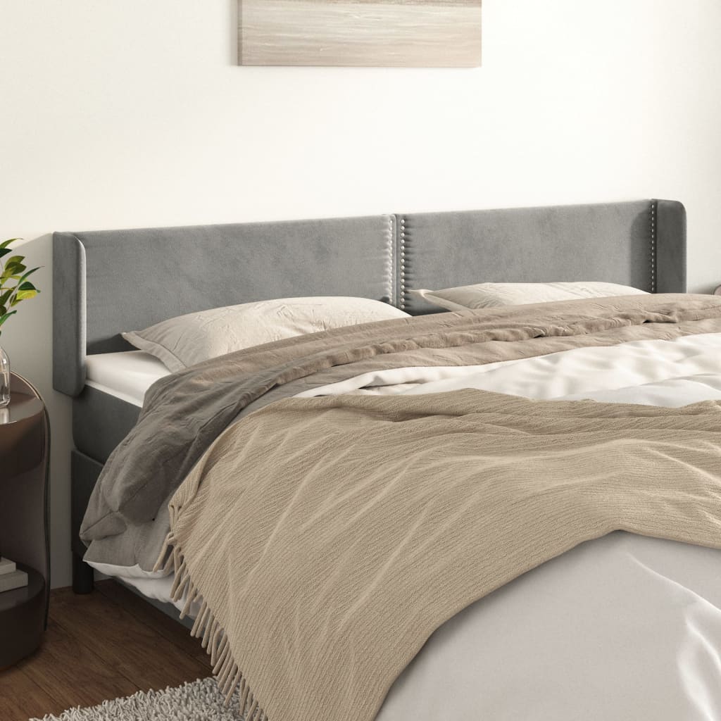 vidaXL Tăblie de pat cu aripioare gri deschis 163x16x78/88 cm catifea vidaXL Tăblie de pat cu aripioare gri deschis 163x16x78/88 cm catifea