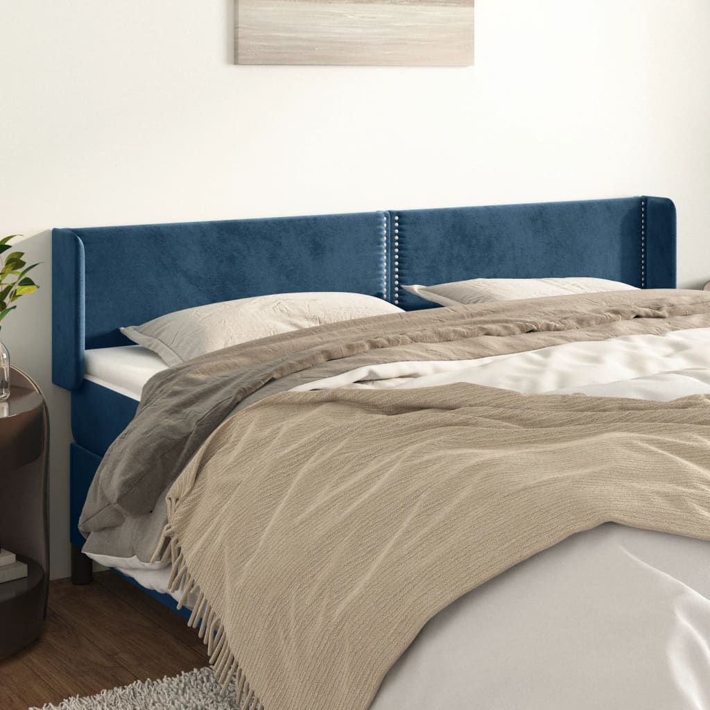 vidaXL Tăblie pat cu aripioare albastru închis 163x16x78/88 cm catifea