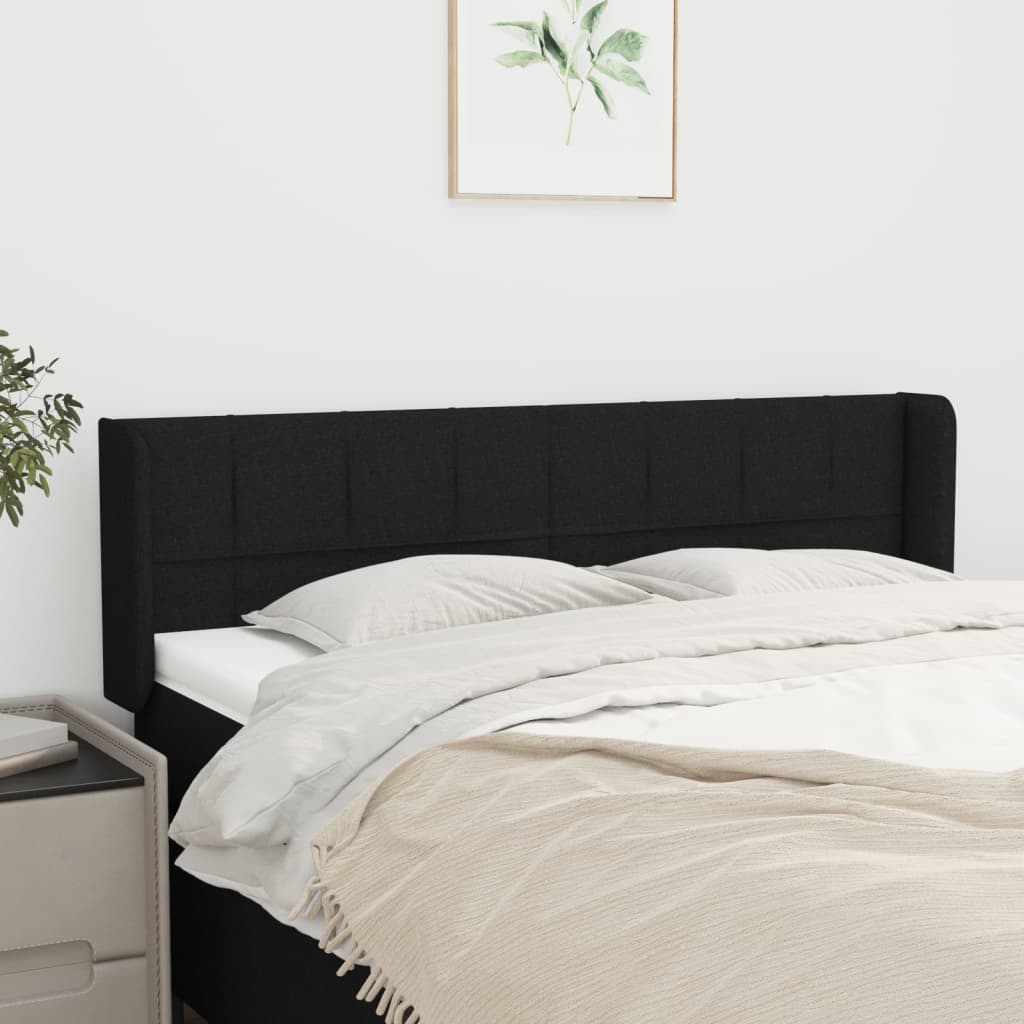 vidaXL Tăblie de pat cu aripioare negru 147x16x78/88 cm textil vidaXL Tăblie de pat cu aripioare negru 147x16x78/88 cm textil