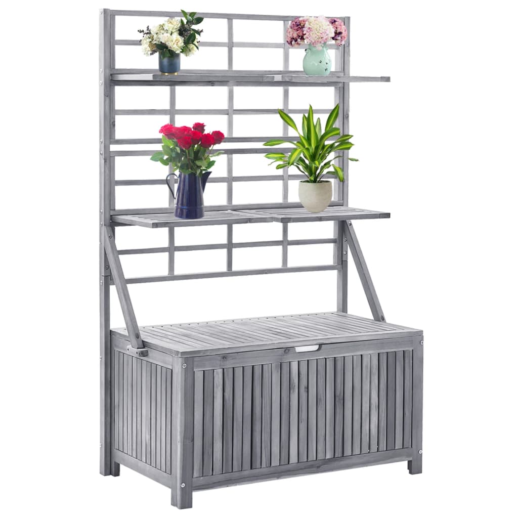 vidaXL Cutie depozitare cu spalier, gri 99x55x160 cm lemn masiv acacia vidaXL Cutie depozitare cu spalier, gri 99x55x160 cm lemn masiv acacia