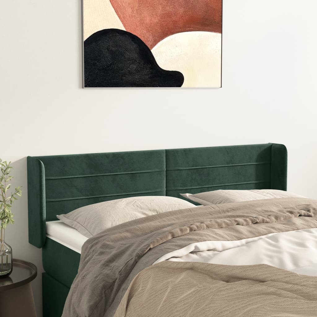 vidaXL Tăblie de pat cu aripioare verde închis 147x16x78/88 cm catifea
