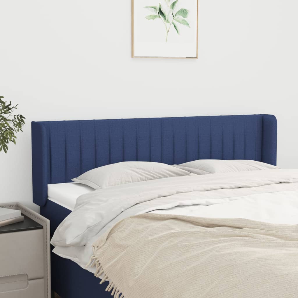 vidaXL Tăblie de pat cu aripioare, albastru, 147x16x78/88 cm textil vidaXL Tăblie de pat cu aripioare, albastru, 147x16x78/88 cm textil
