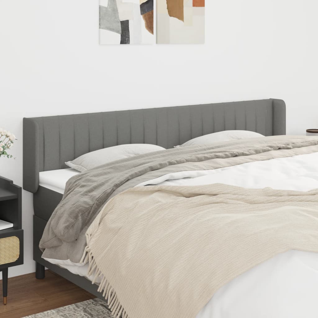 vidaXL Tăblie de pat cu aripioare gri închis 183x16x78/88 cm textil vidaXL Tăblie de pat cu aripioare gri închis 183x16x78/88 cm textil