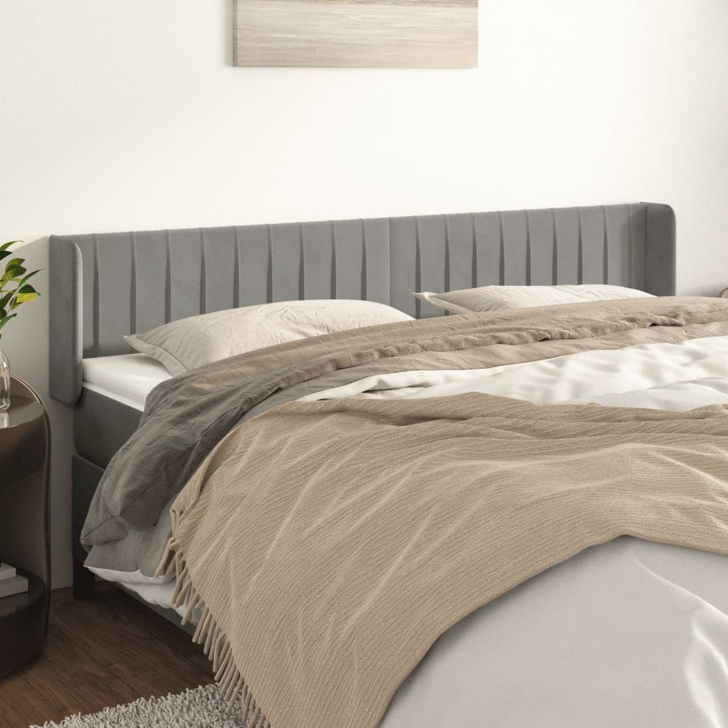 vidaXL Tăblie de pat cu aripioare gri deschis 163x16x78/88 cm catifea vidaXL Tăblie de pat cu aripioare gri deschis 163x16x78/88 cm catifea