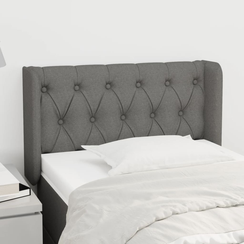 vidaXL Tăblie de pat cu aripioare gri închis 83x16x78/88 cm textil vidaXL Tăblie de pat cu aripioare gri închis 83x16x78/88 cm textil