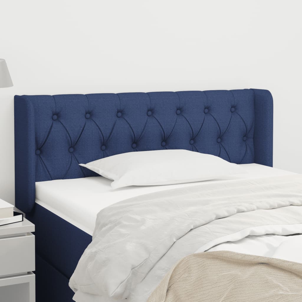 vidaXL Tăblie de pat cu aripioare albastru 103x16x78/88 cm textil vidaXL Tăblie de pat cu aripioare albastru 103x16x78/88 cm textil