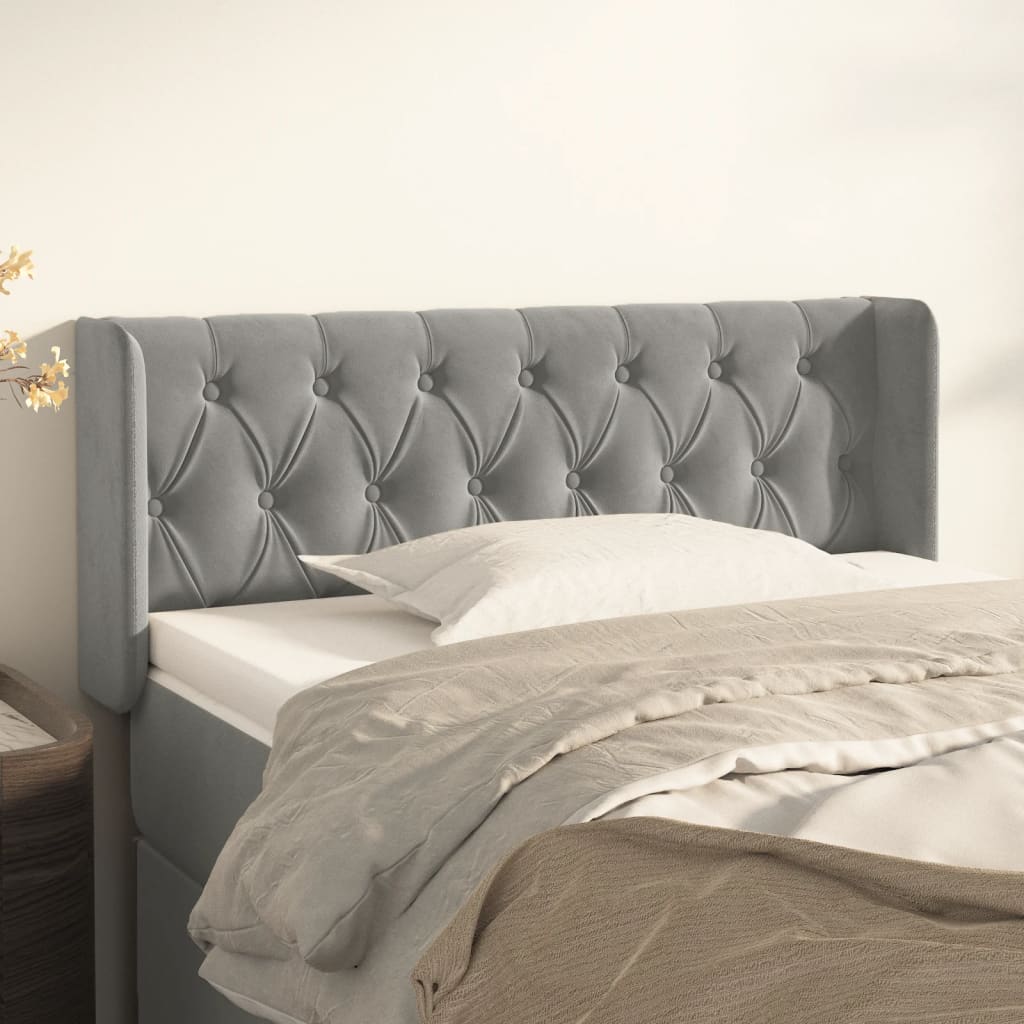 vidaXL Tăblie de pat cu aripioare gri deschis 103x16x78/88 cm catifea