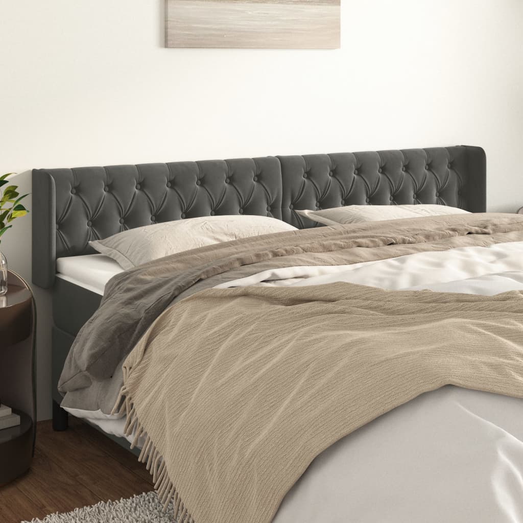 vidaXL Tăblie de pat cu aripioare gri închis 183x16x78/88 cm catifea vidaXL Tăblie de pat cu aripioare gri închis 183x16x78/88 cm catifea