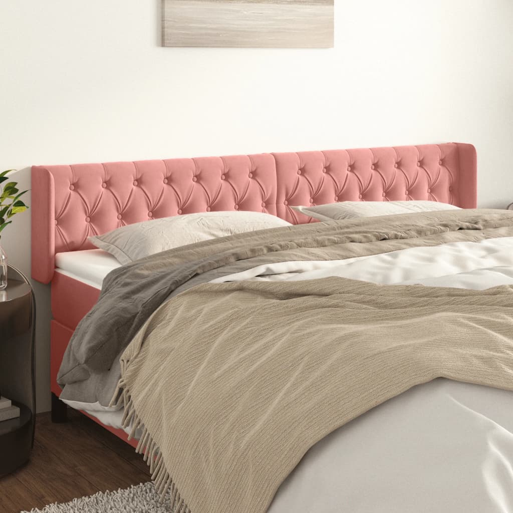 vidaXL Tăblie de pat cu aripioare roz 183x16x78/88 cm catifea