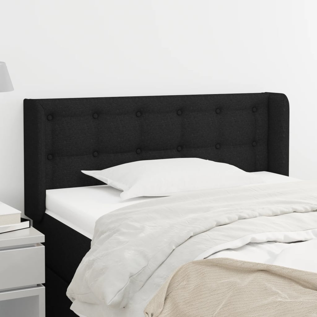 vidaXL Tăblie de pat cu aripioare negru 83x16x78/88 cm textil vidaXL Tăblie de pat cu aripioare negru 83x16x78/88 cm textil