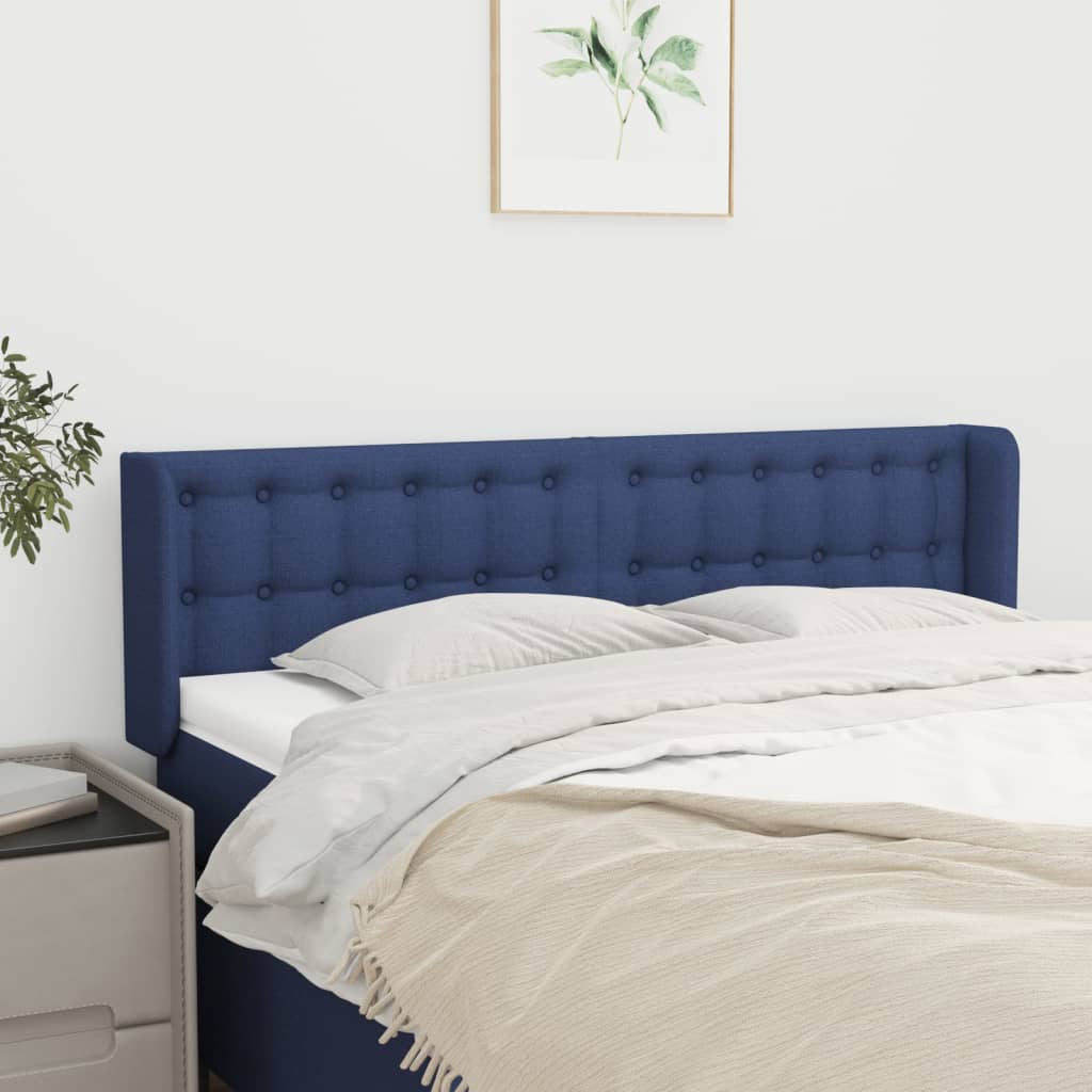 vidaXL Tăblie de pat cu aripioare, albastru, 147x16x78/88 cm textil vidaXL Tăblie de pat cu aripioare, albastru, 147x16x78/88 cm textil