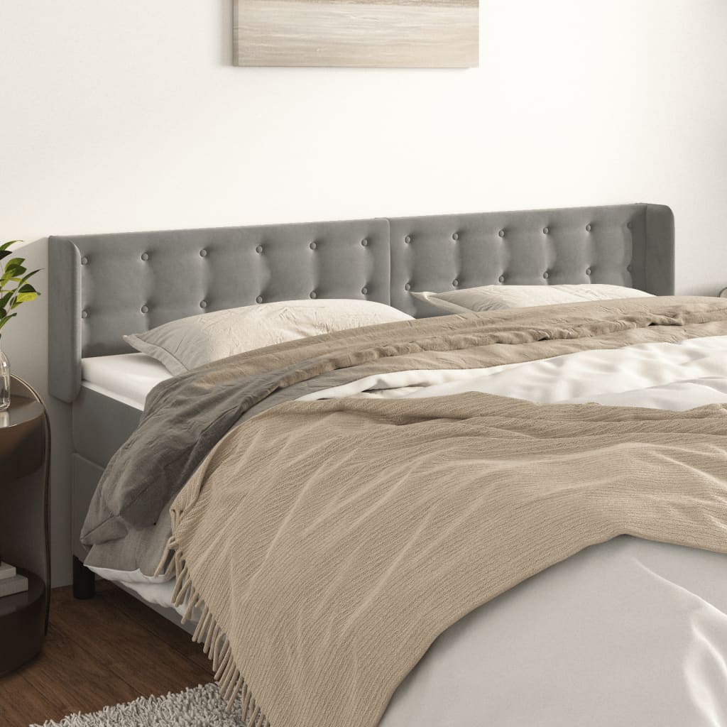 vidaXL Tăblie de pat cu aripioare gri deschis 163x16x78/88 cm catifea vidaXL Tăblie de pat cu aripioare gri deschis 163x16x78/88 cm catifea