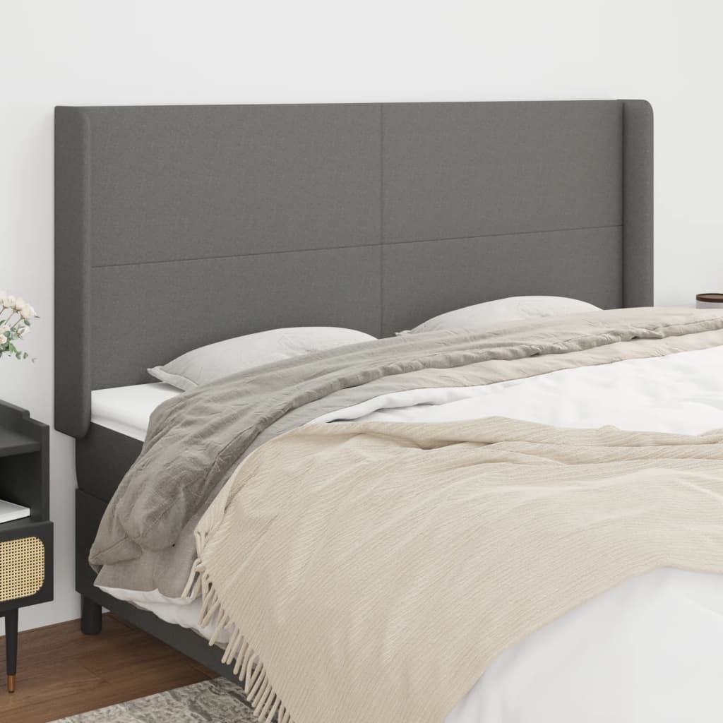 vidaXL Tăblie de pat cu aripioare gri închis 183x16x118/128 cm textil vidaXL Tăblie de pat cu aripioare gri închis 183x16x118/128 cm textil