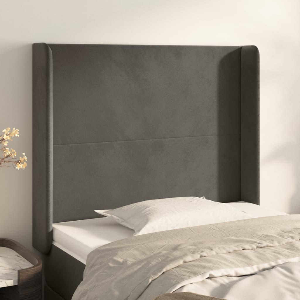vidaXL Tăblie de pat cu aripioare gri închis 103x16x118/128 cm catifea